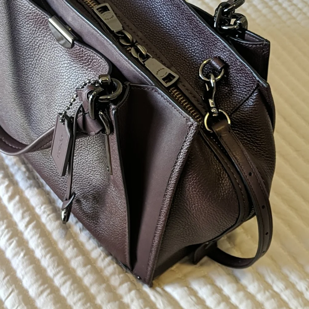 Coach Pebbled Leather Satchel - Deep Plum